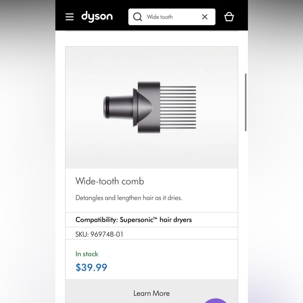 Dyson Supersonic Wide-Tooth Comb Attachment - Gray